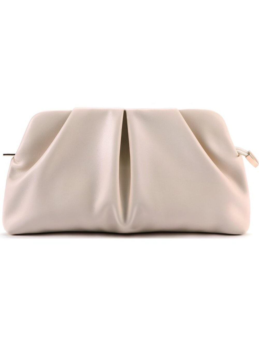 Women's Cream Pleated Pu Clutch Purse For Dressy With Chain Formal Handbag